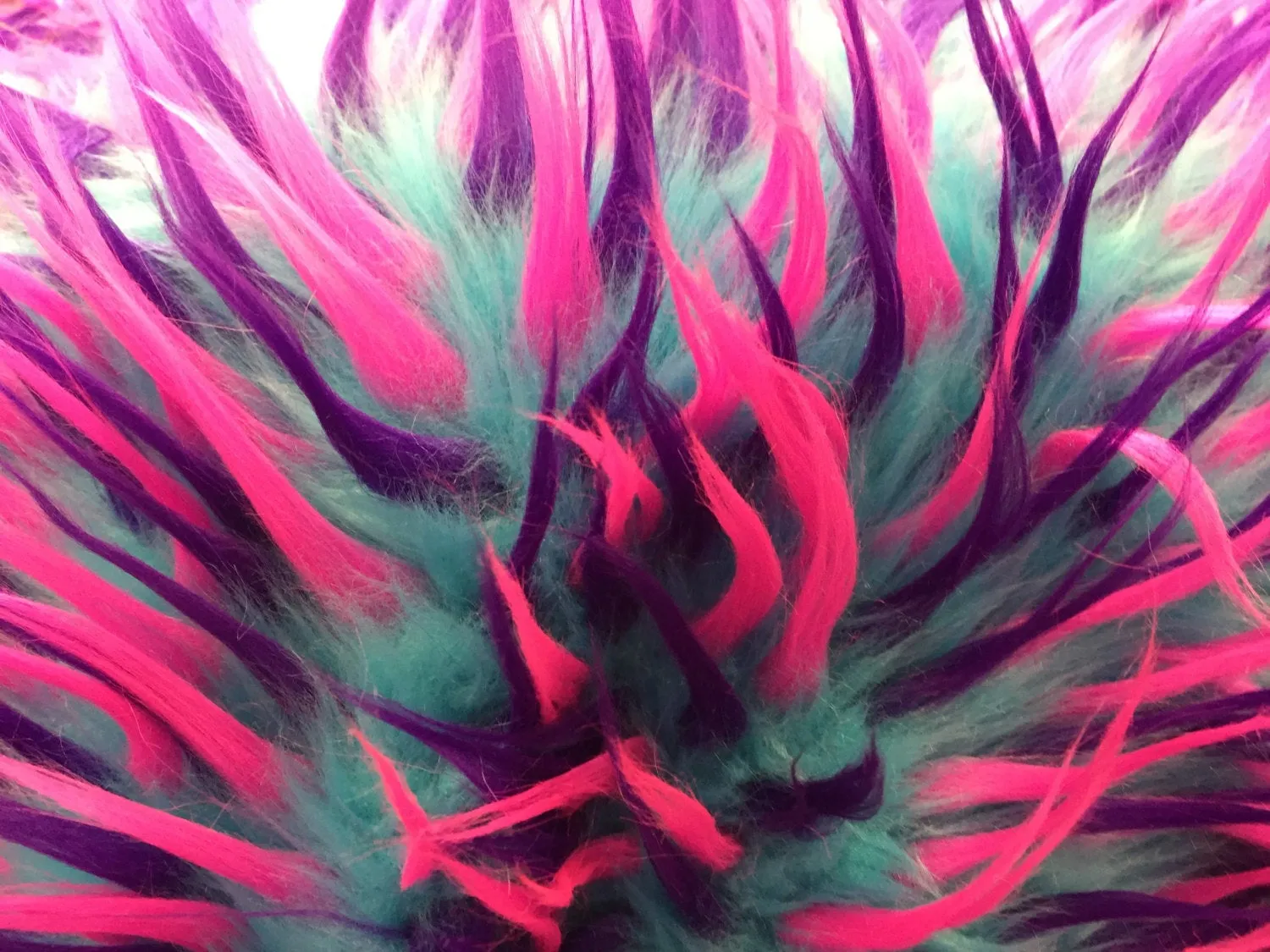 3 tone spikes faux fur- aqua/fuchsia/purple.shaggy faux fur sold by the yard.