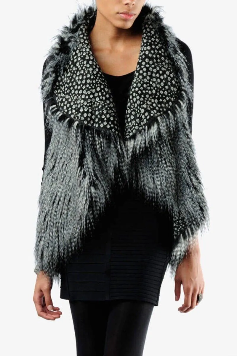 Alice   Olivia Chris Faux Fur Shawl Collar Vest Grey XS