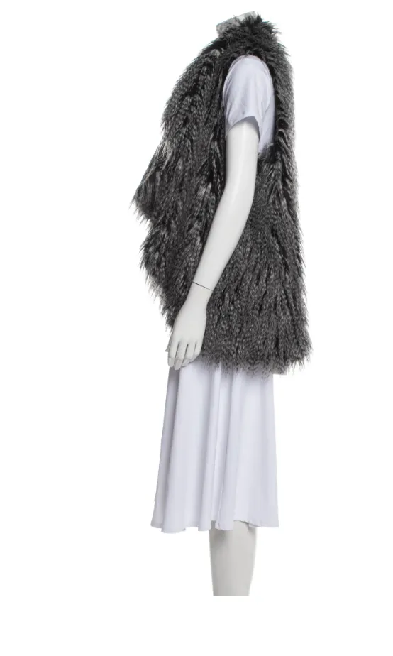 Alice   Olivia Chris Faux Fur Shawl Collar Vest Grey XS