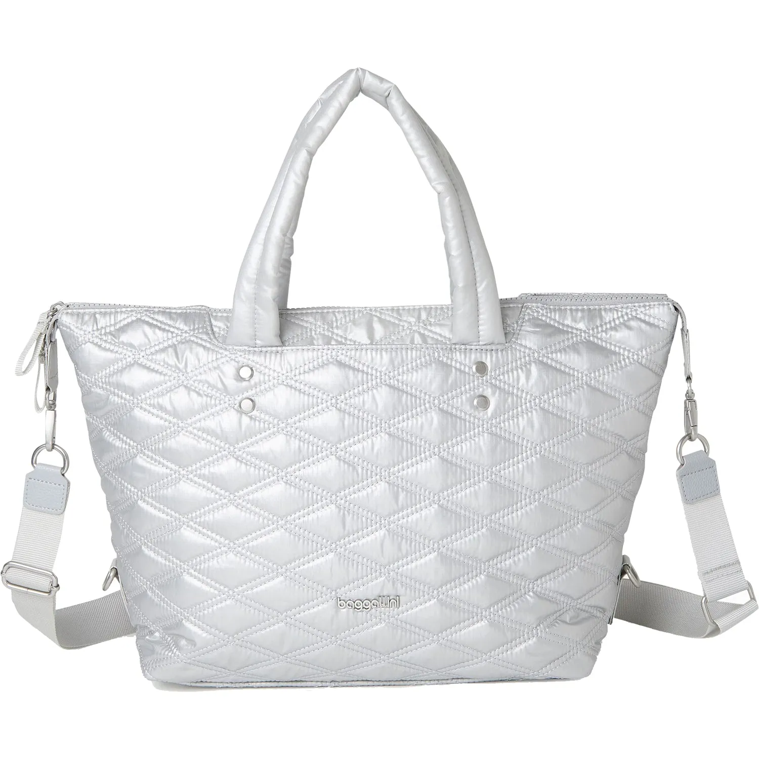 Baggallini Quilted Convertible Shopper Pewter Metallic Nylon