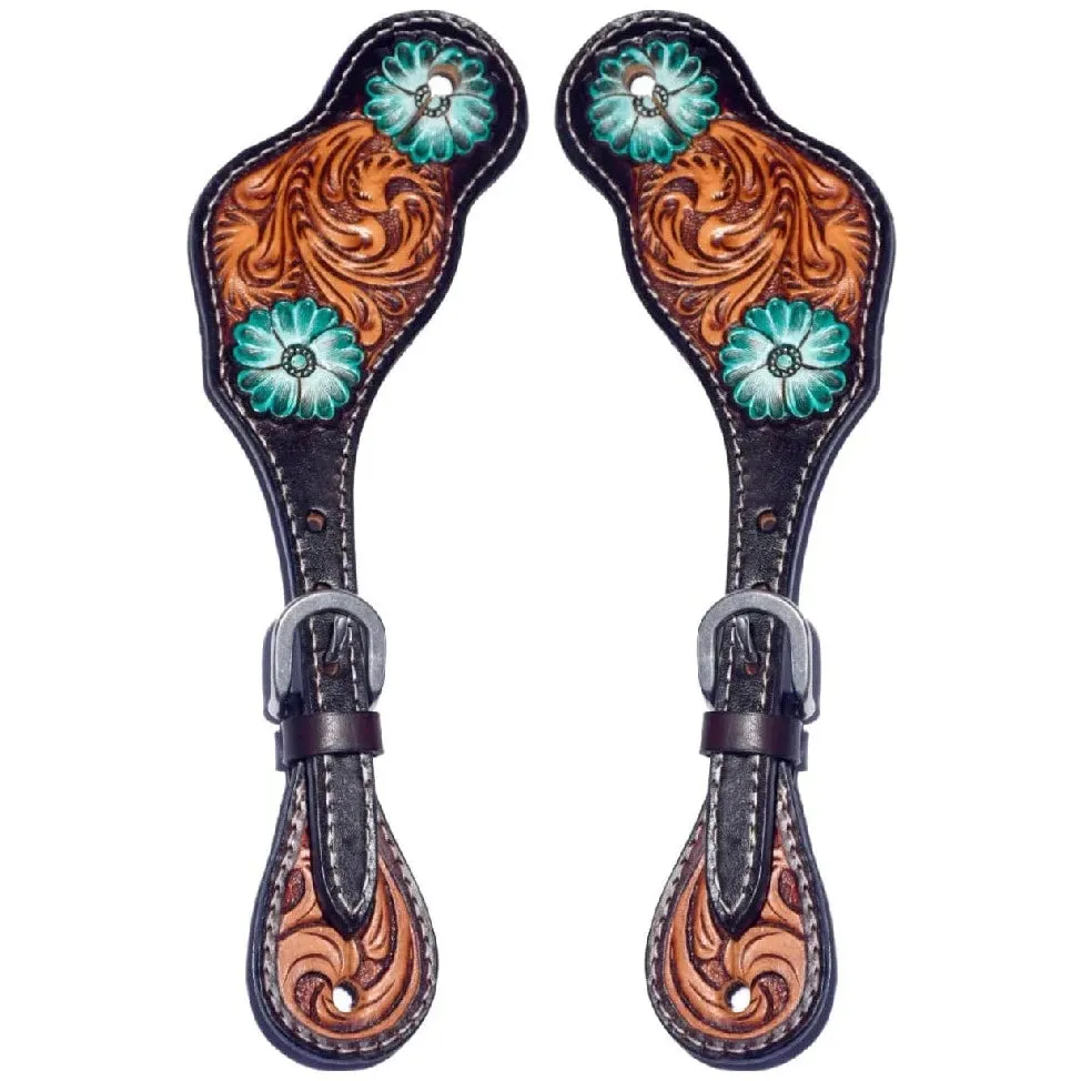 Bar H Equine Ella Young Turquoise Floral Leather Spur Straps