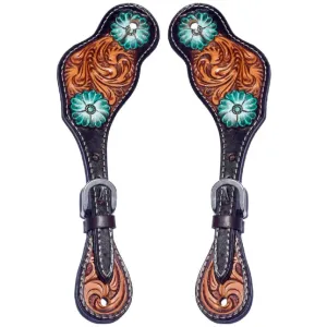 Bar H Equine Ella Young Turquoise Floral Leather Spur Straps