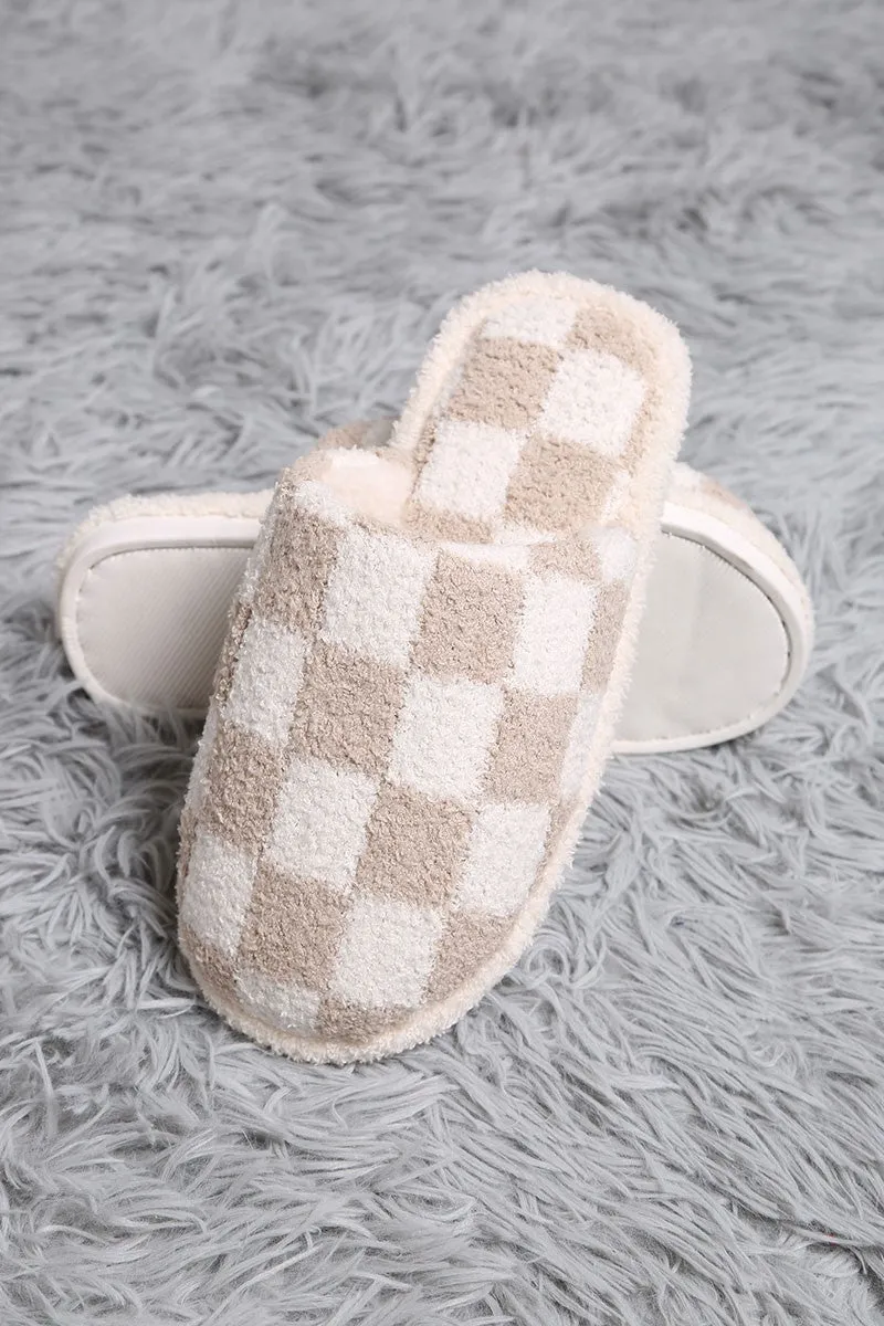 Beige Checkered Slippers