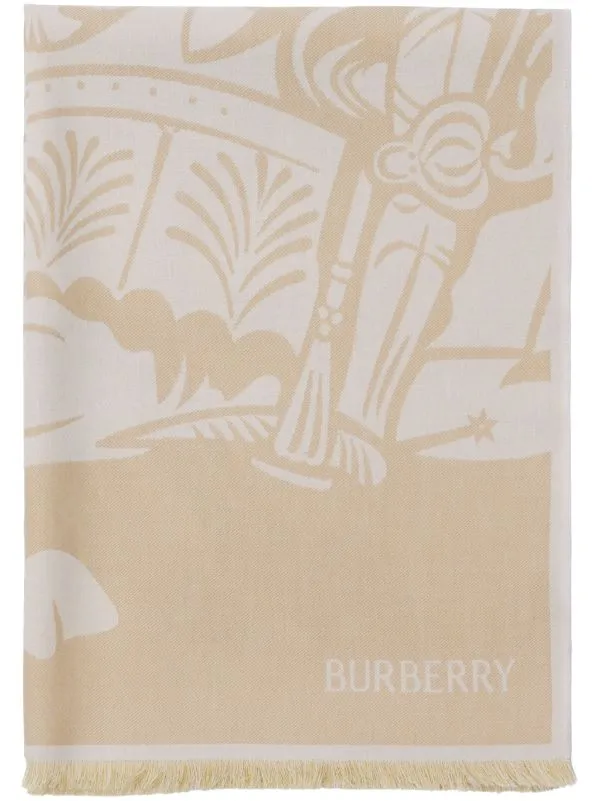 BURBERRY - Unisex EKD Wool Blend Scarf