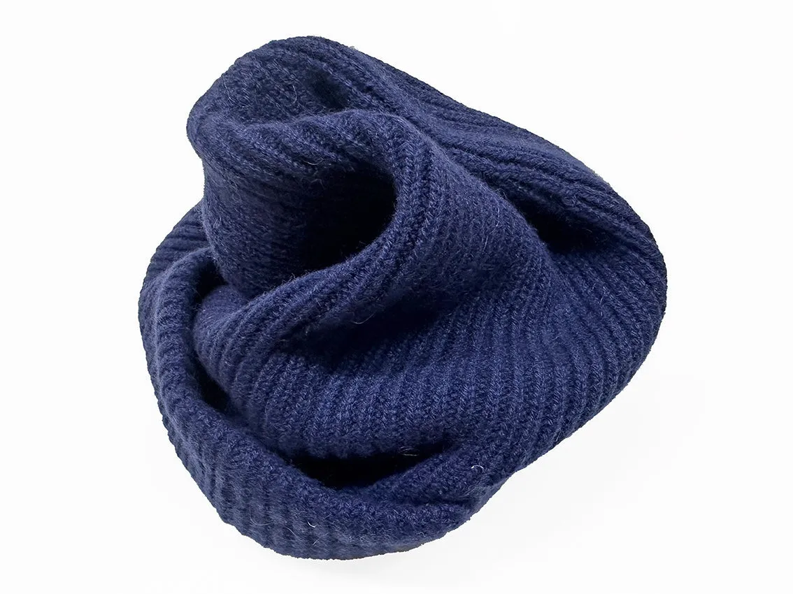 Cashmere Wool Scarf and Hat in Denim Blue Color