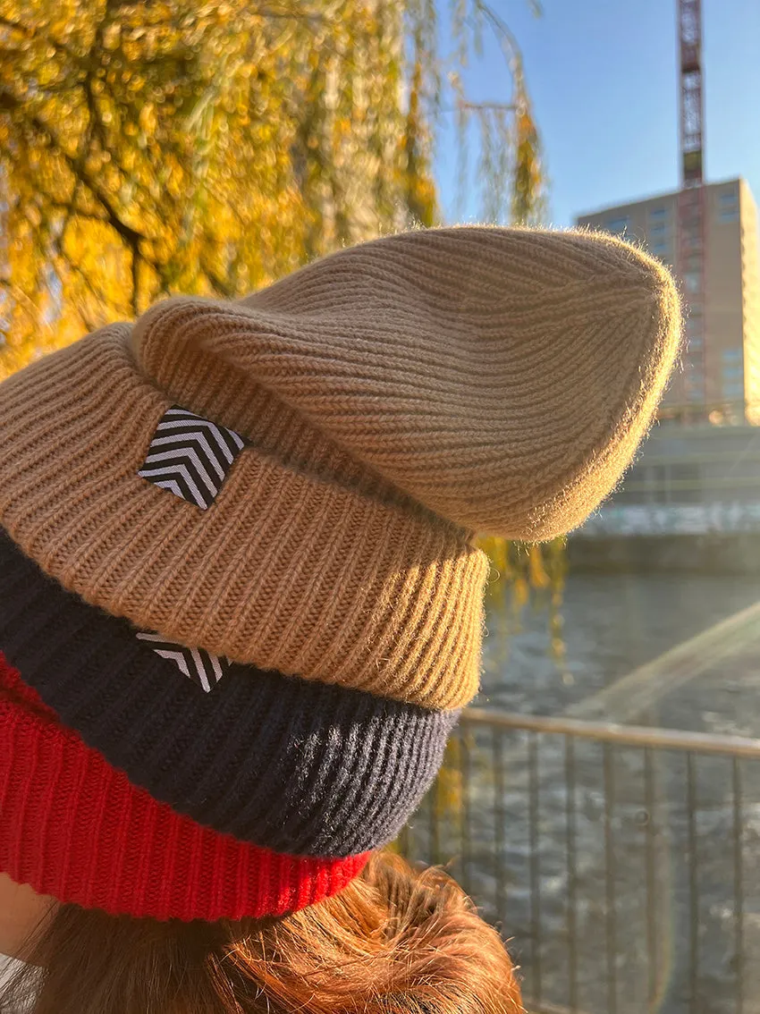 Cashmere Wool Scarf and Hat in Denim Blue Color