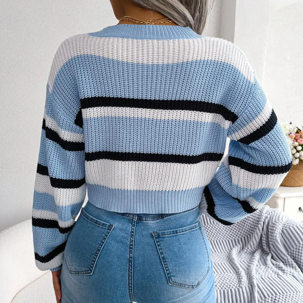 Casual Striped Long-Sleeved Knit — Women's Sweater