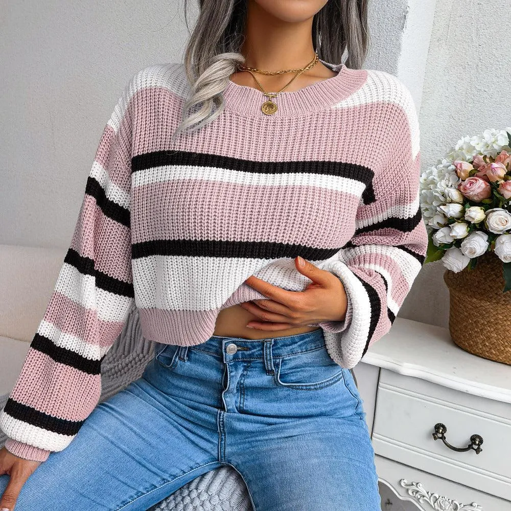 Casual Striped Long-Sleeved Knit — Women's Sweater