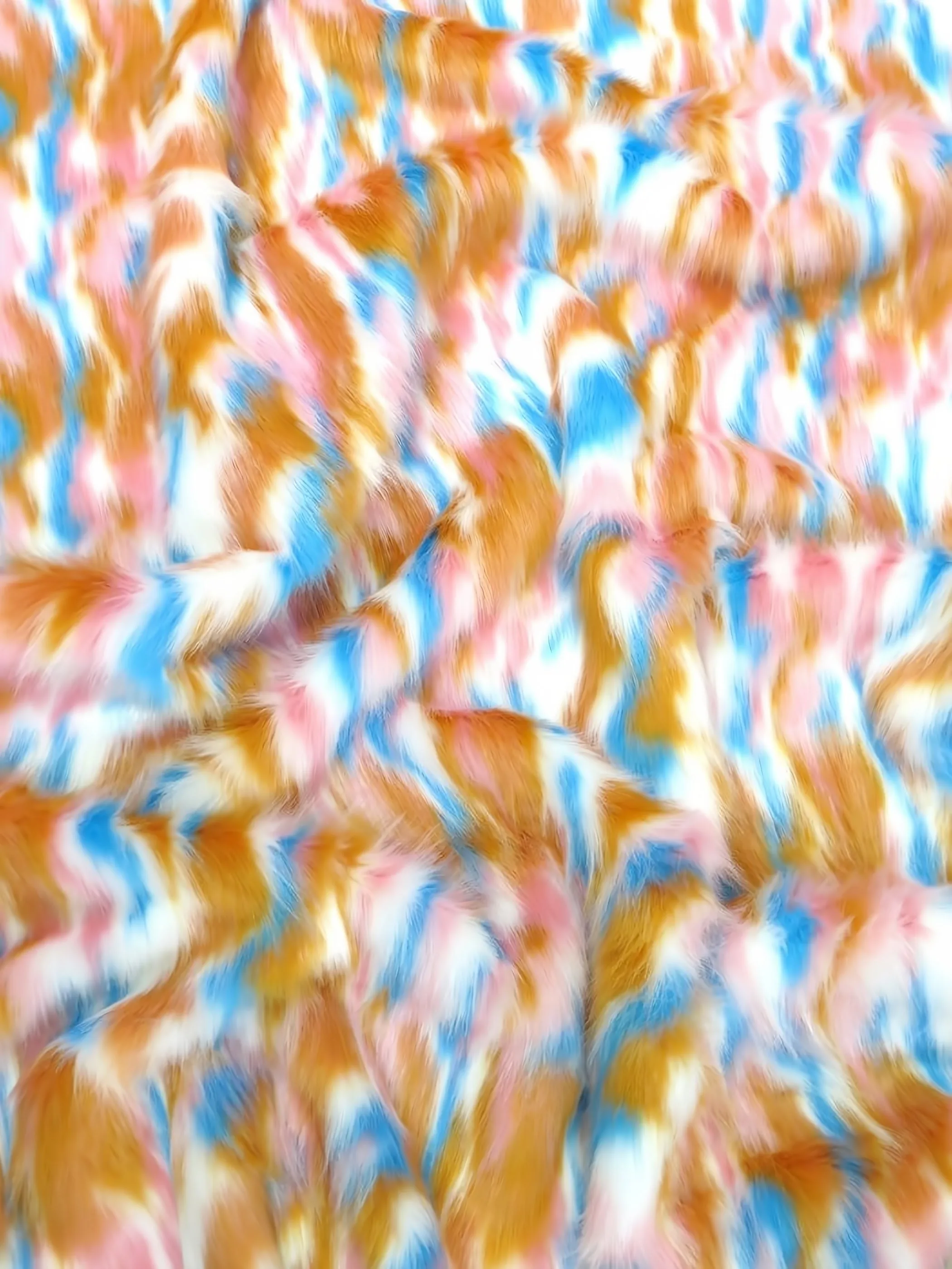 Chestnut, Pink, Turquoise Sunset Multi-Color Faux Fur Fabric /  Sold by the Yard