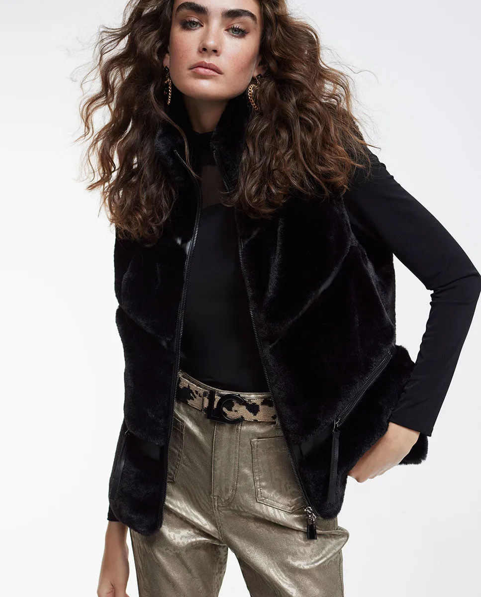 Cropped faux fur waistcoat