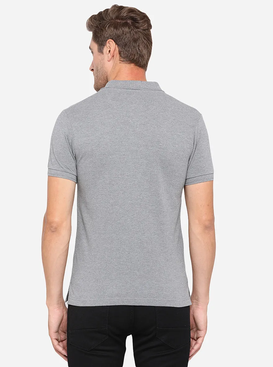 Dark Grey Solid Slim Fit Polo T-Shirt | Greenfibre