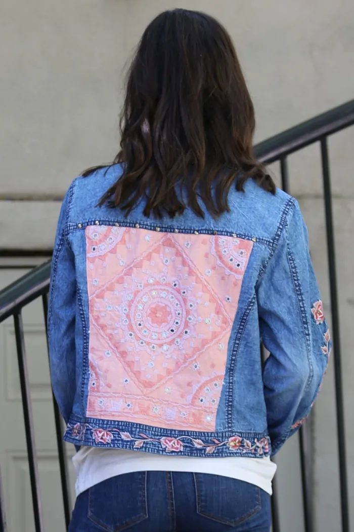 Denim Jacket Floral Sleeves