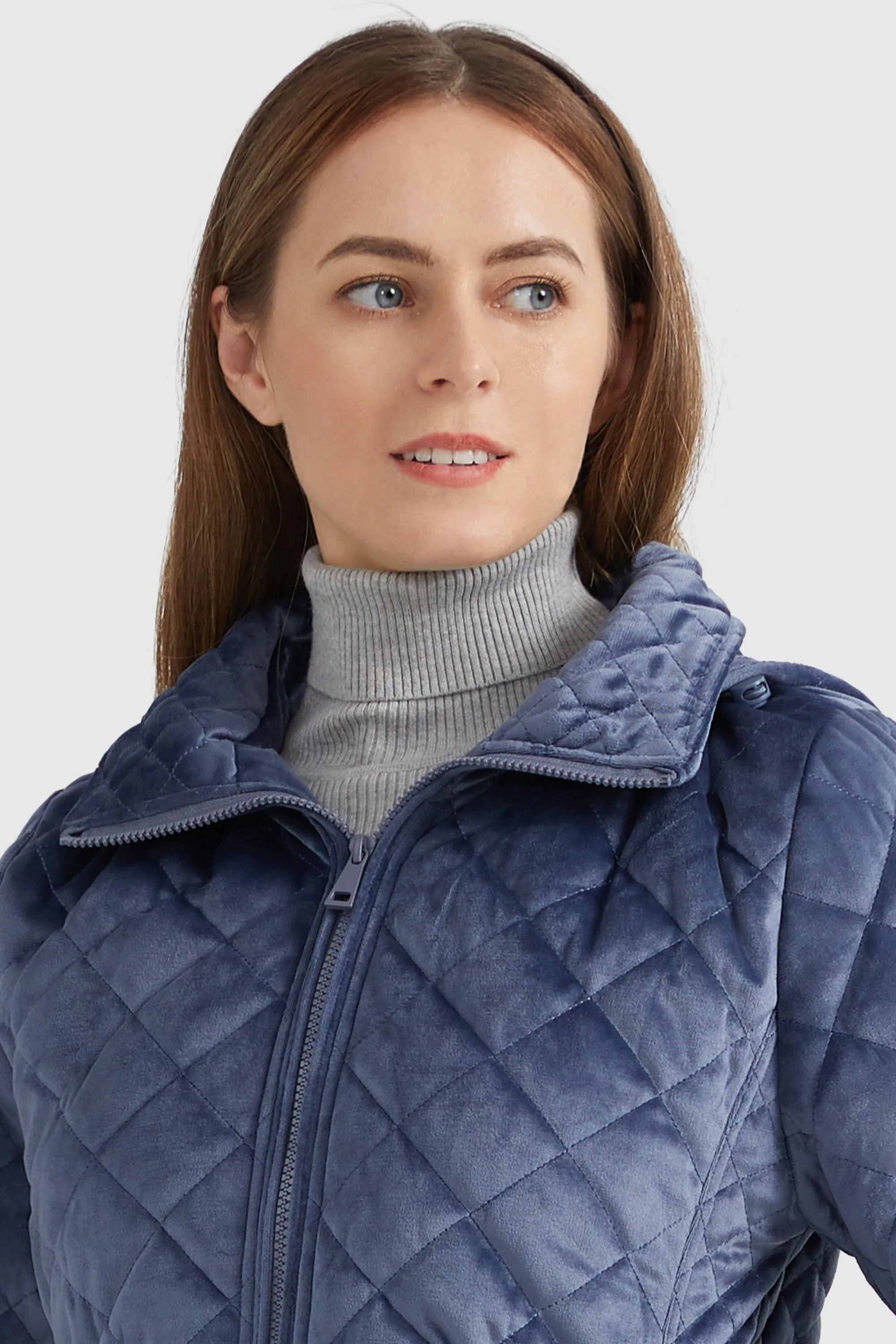 Diamond Quilted Drawstring Waist Winter Coat