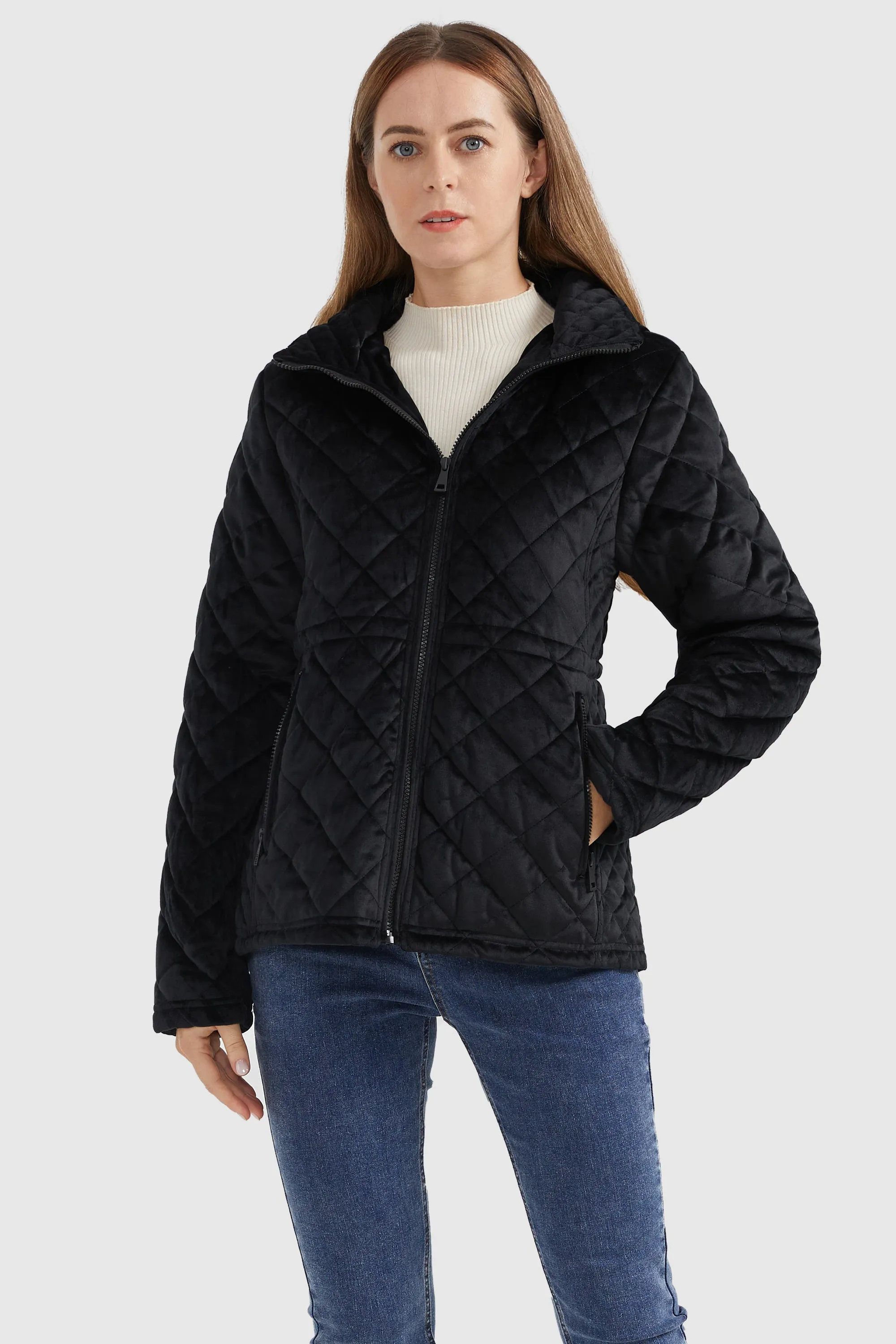 Diamond Quilted Drawstring Waist Winter Coat