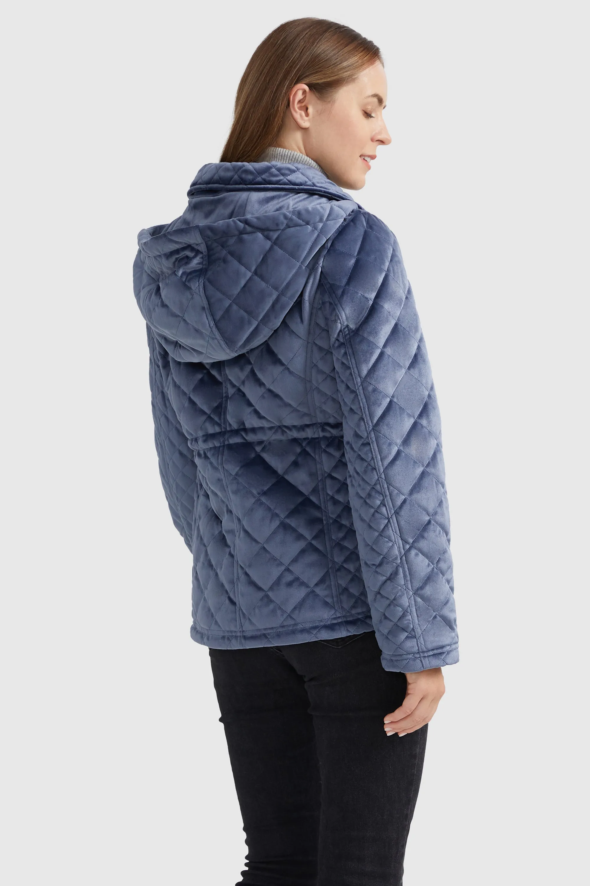 Diamond Quilted Drawstring Waist Winter Coat