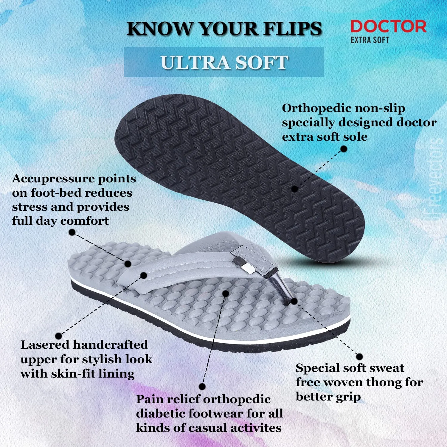 DOCTOR EXTRA SOFT House Slipper for Women's Care |Orthopaedic | Diabetic | Acupressure | Comfortable | MCR | Flip-Flop Ladies and Girl’s Home Slides for Daily Use Bubble-D-20-Grey-6-UK