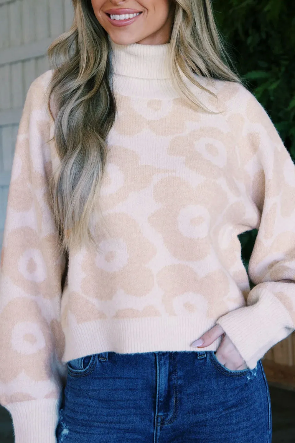 Floral Long Sleeve Turtleneck Sweater