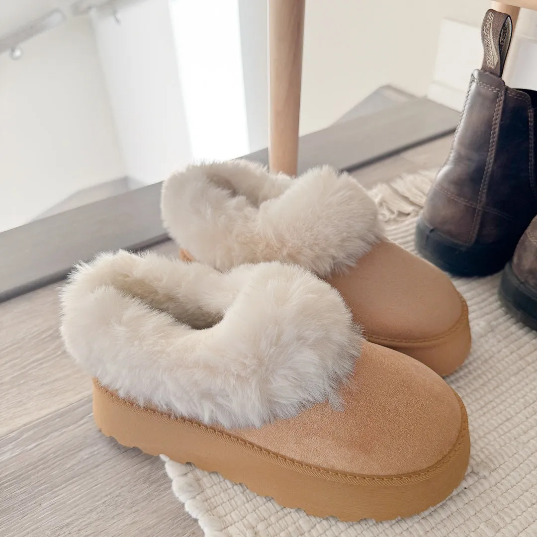 Fluffy Lined Platform Slippers