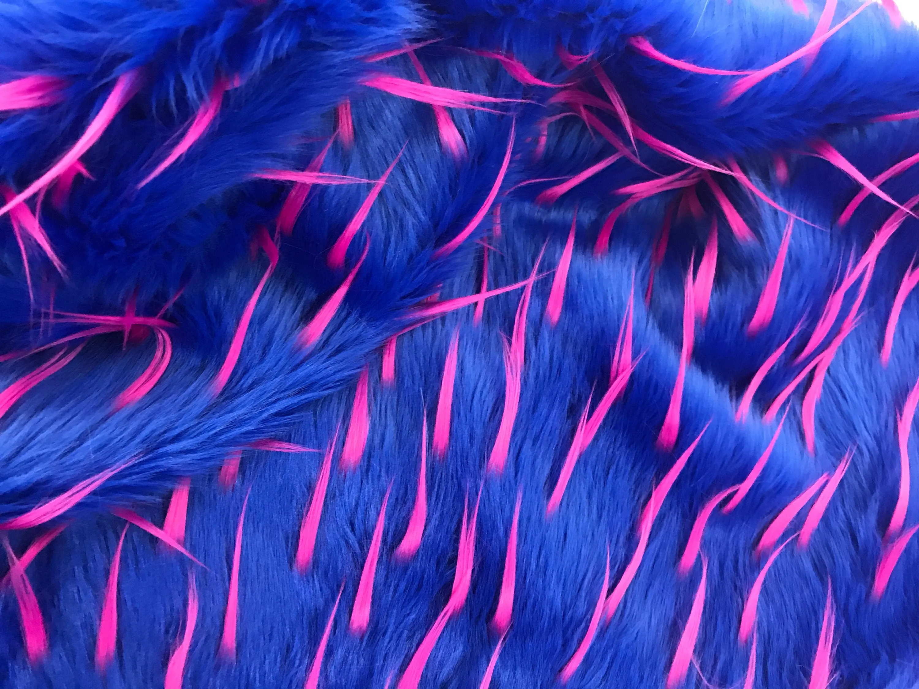 Fuchsia spikes on a royal blue multi color faux fun fur-60" wide-fashion-apparel-decorations-upholstery-jackets-sold by the yard.