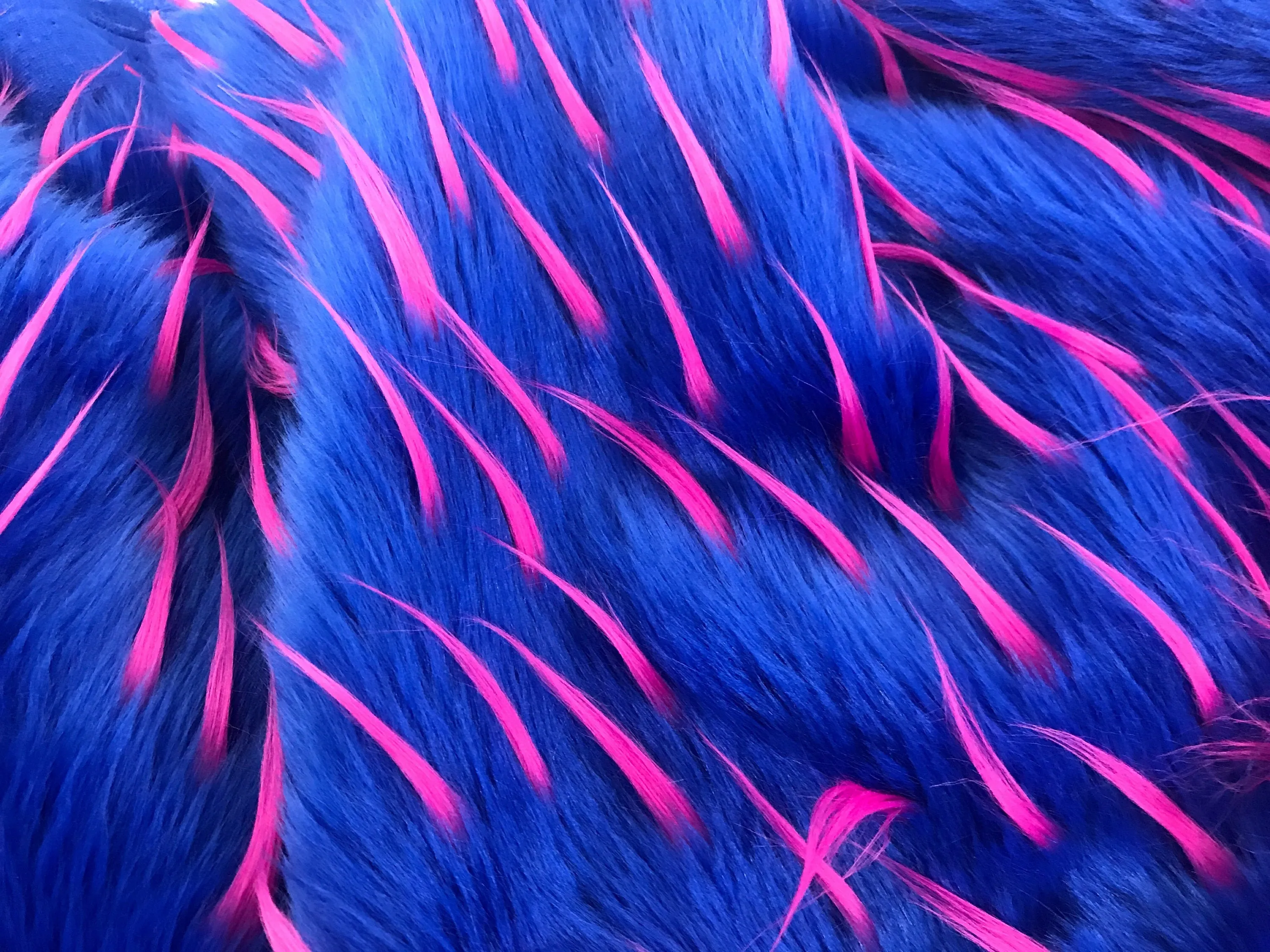 Fuchsia spikes on a royal blue multi color faux fun fur-60" wide-fashion-apparel-decorations-upholstery-jackets-sold by the yard.