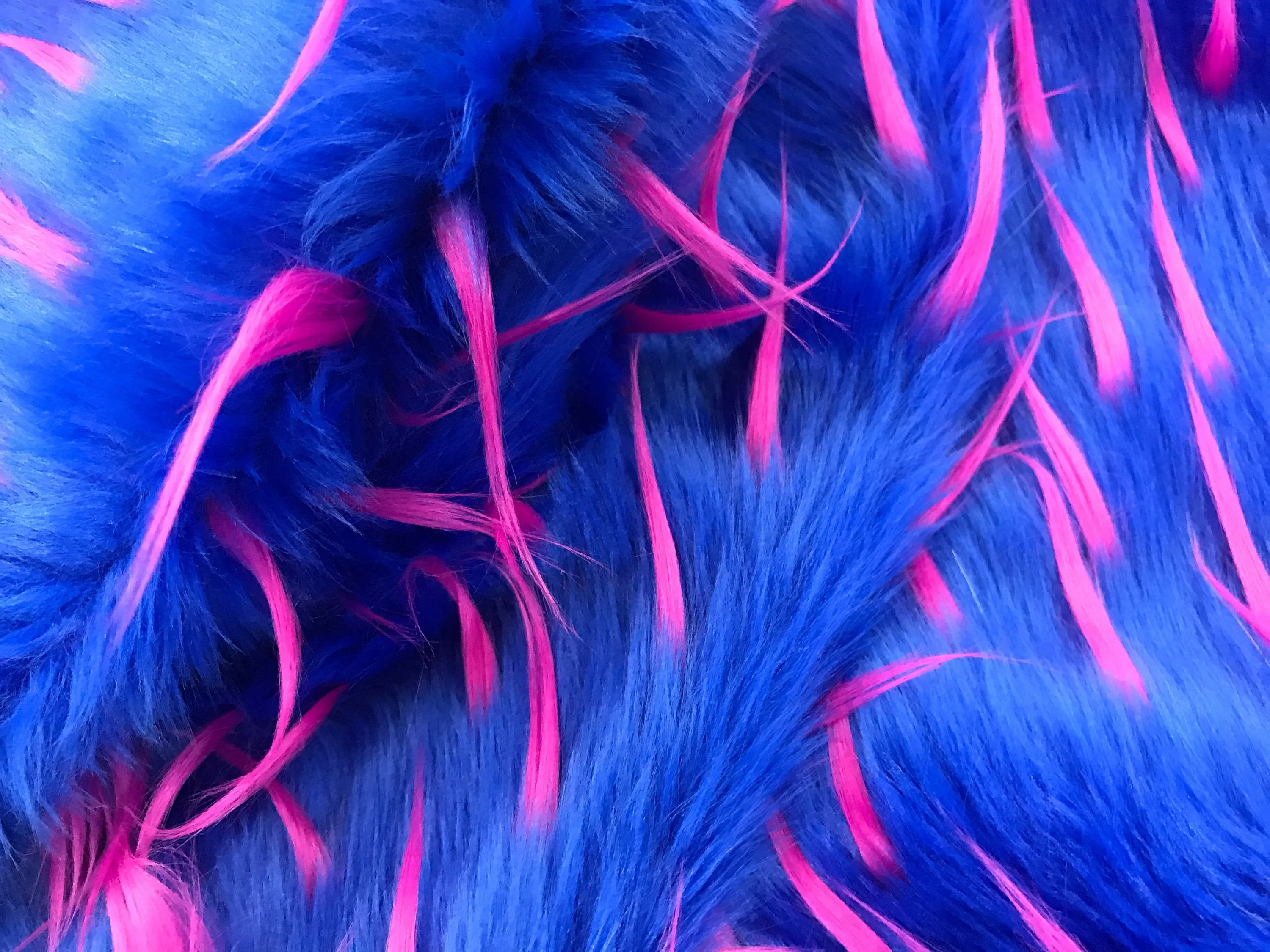 Fuchsia spikes on a royal blue multi color faux fun fur-60" wide-fashion-apparel-decorations-upholstery-jackets-sold by the yard.