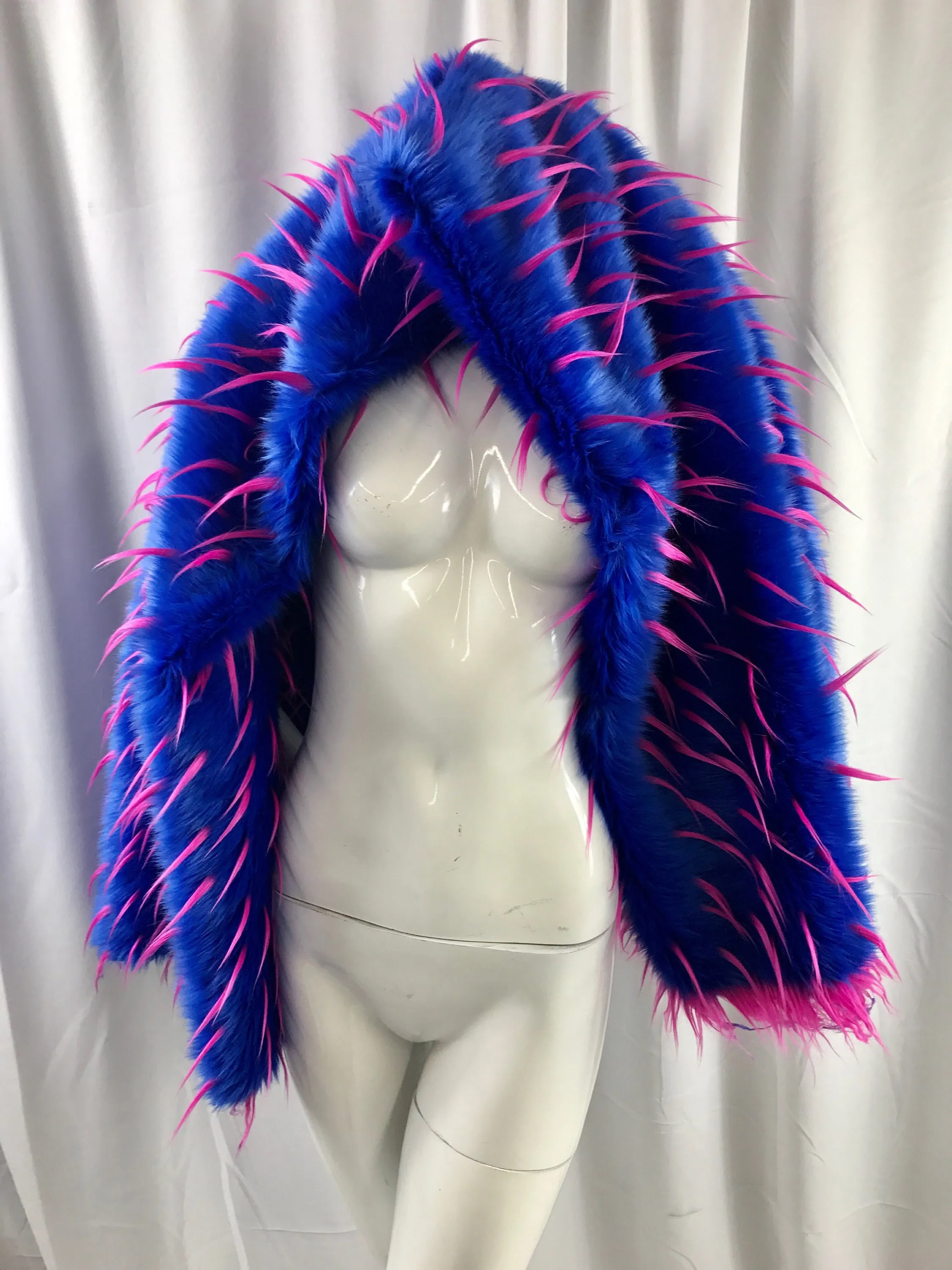 Fuchsia spikes on a royal blue multi color faux fun fur-60" wide-fashion-apparel-decorations-upholstery-jackets-sold by the yard.