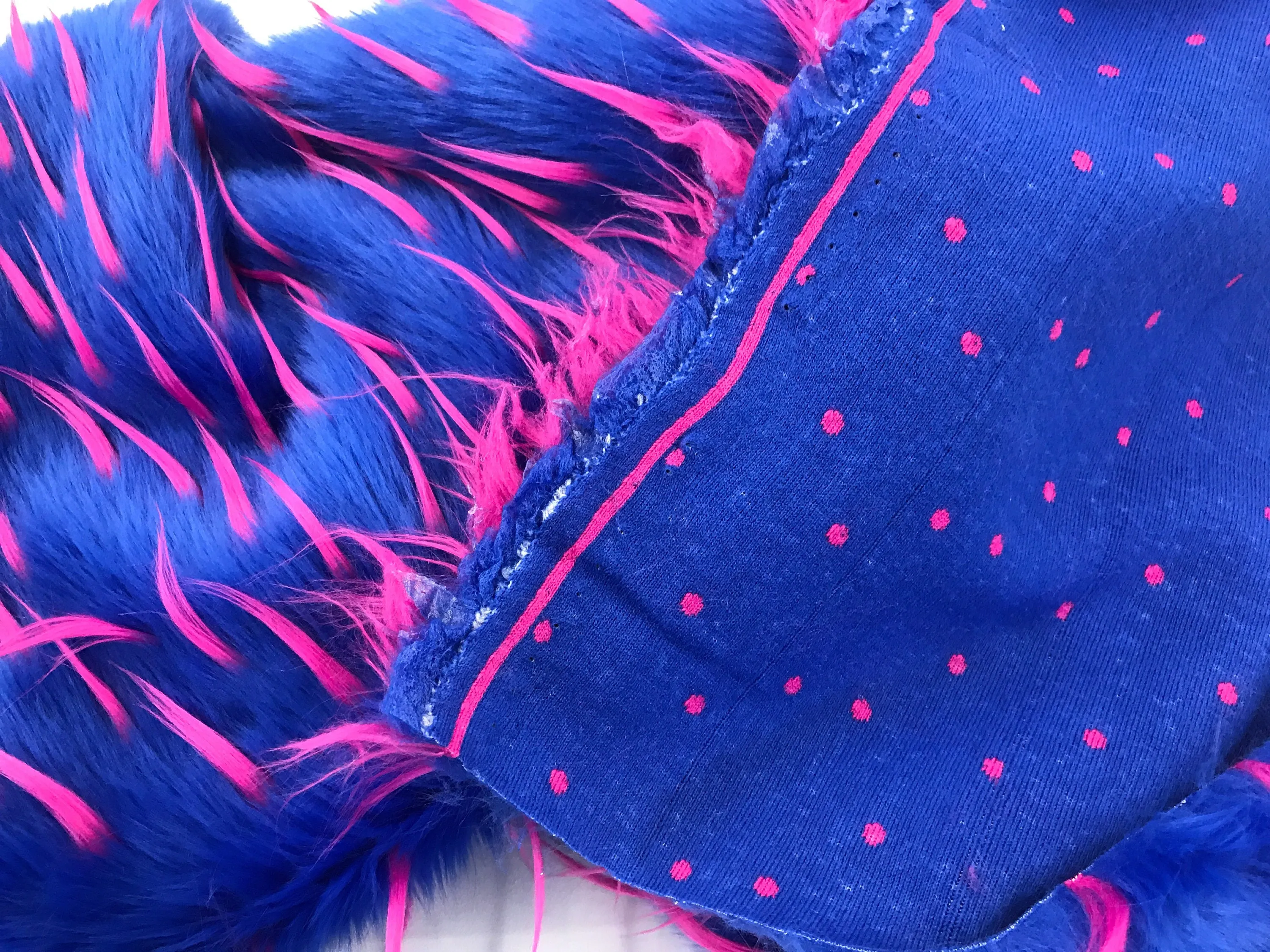 Fuchsia spikes on a royal blue multi color faux fun fur-60" wide-fashion-apparel-decorations-upholstery-jackets-sold by the yard.