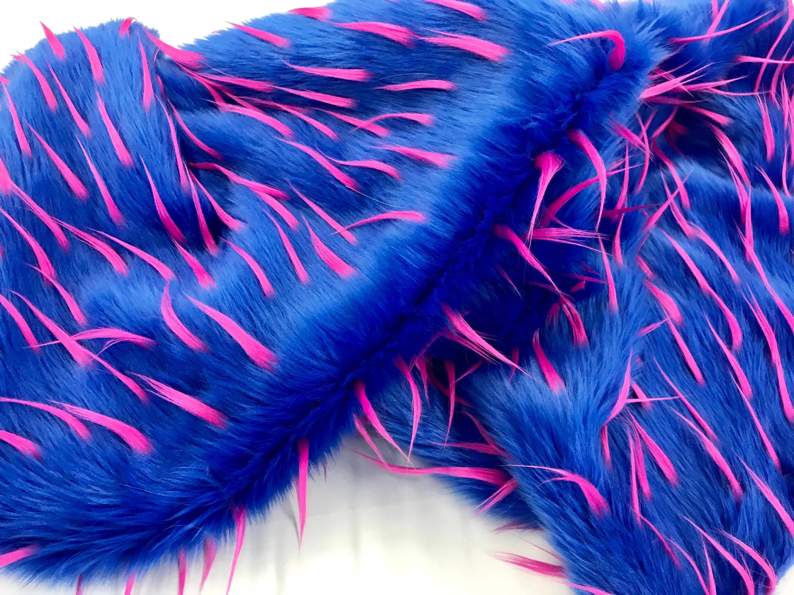 Fuchsia spikes on a royal blue multi color faux fun fur-60" wide-fashion-apparel-decorations-upholstery-jackets-sold by the yard.