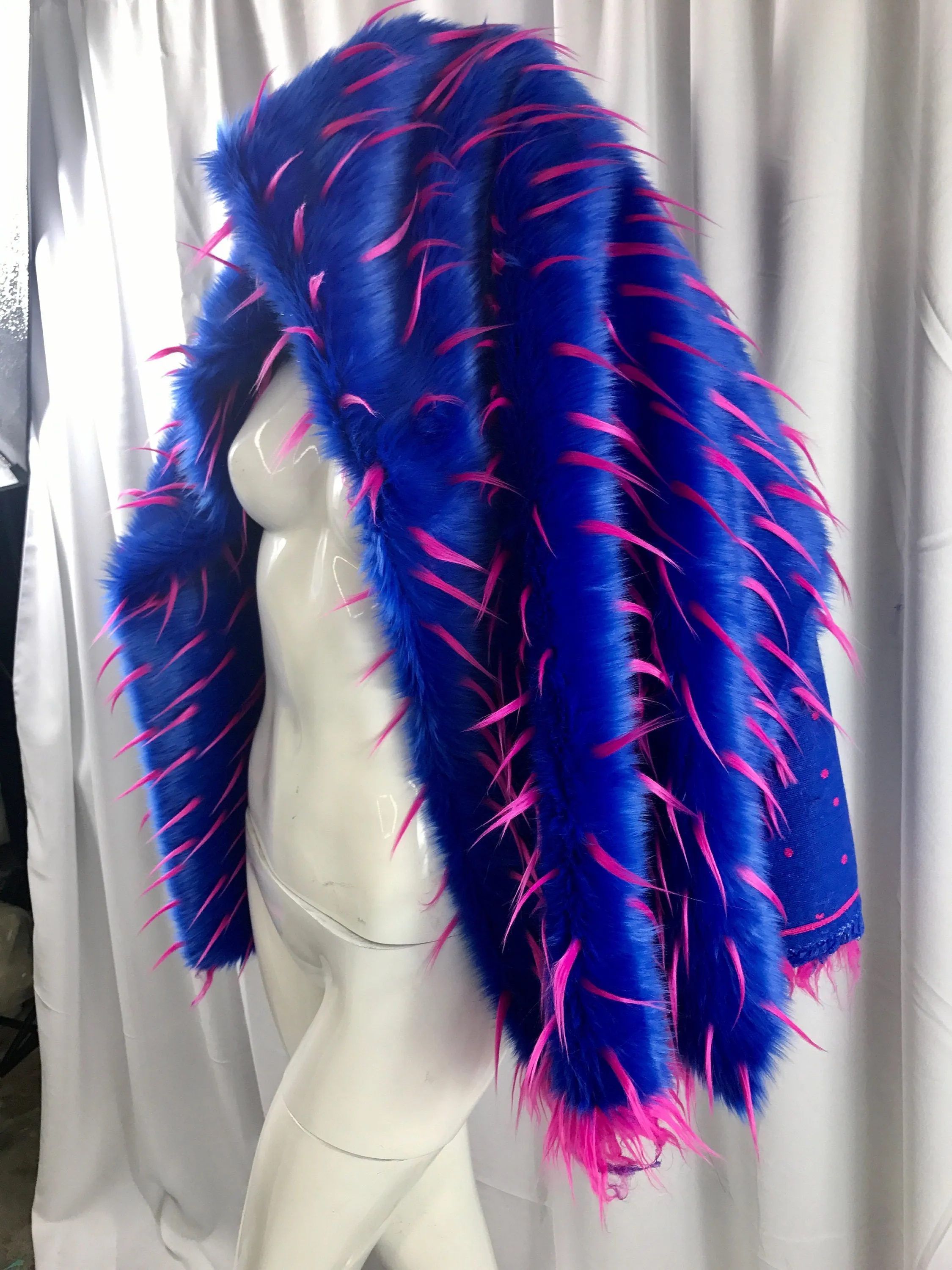 Fuchsia spikes on a royal blue multi color faux fun fur-60" wide-fashion-apparel-decorations-upholstery-jackets-sold by the yard.