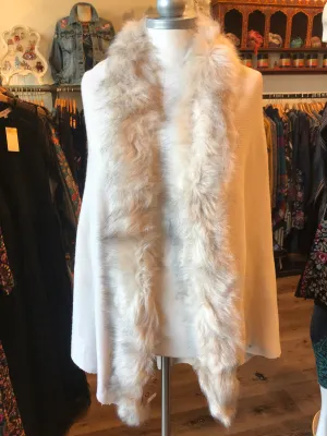 Fur Trim Shawl/Coverup - Creme