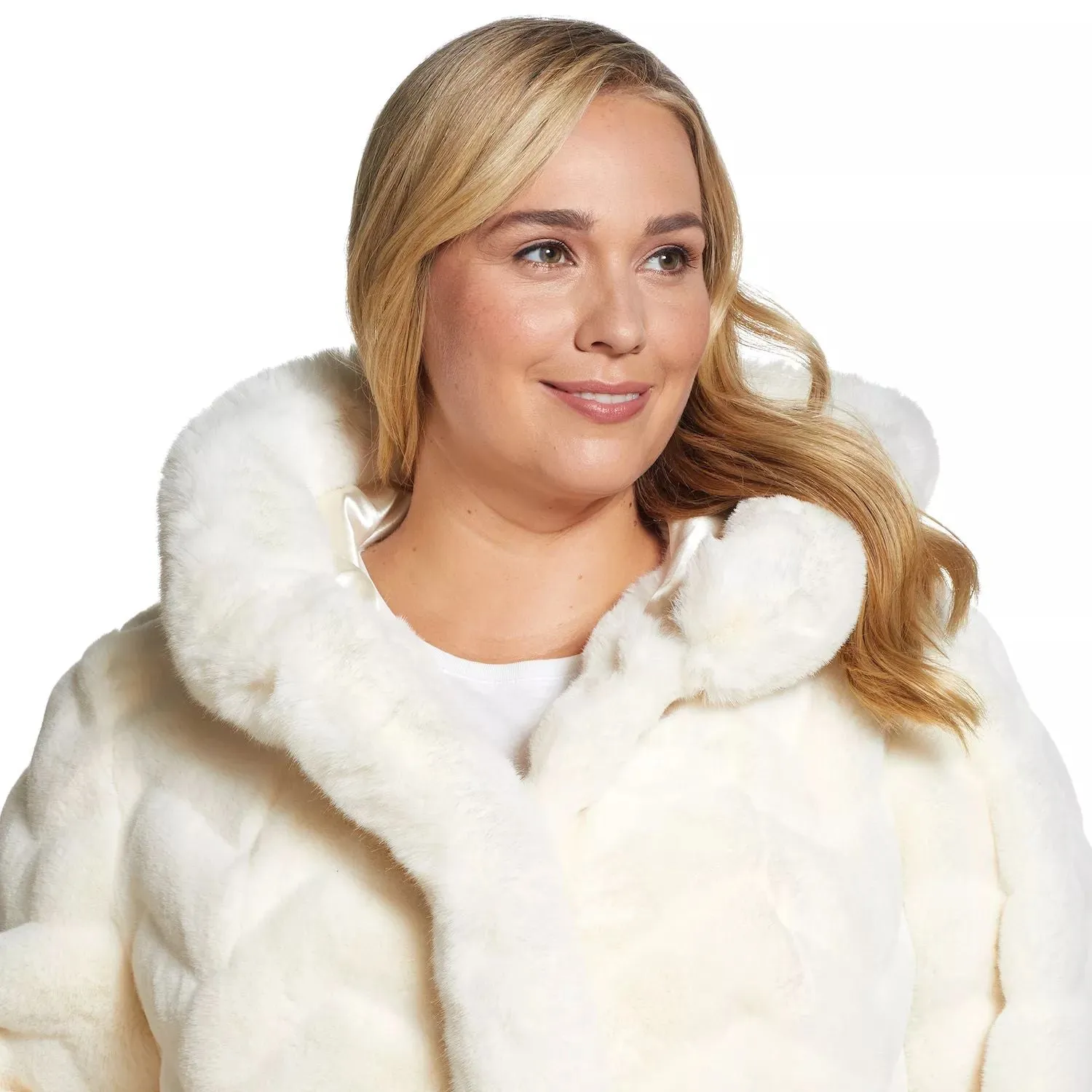 Gallery Plus Size Faux Fur Bib Overalls with Gallery Hood black