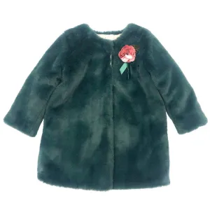 Girls Green Faux Fur Coat