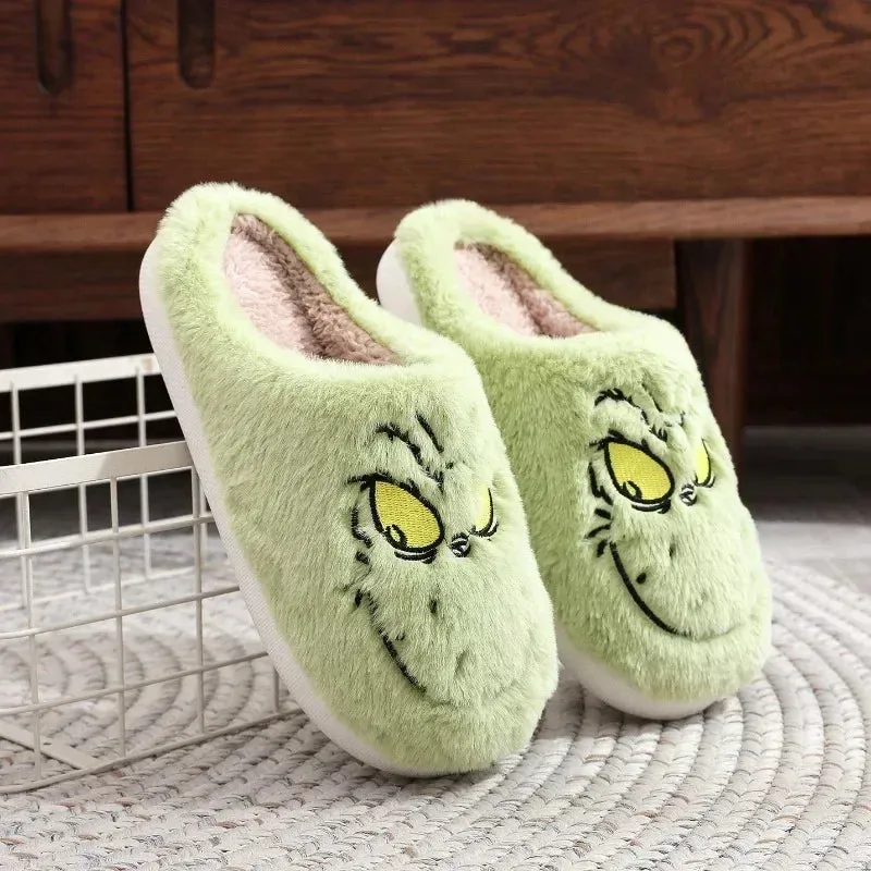 Grinch Character Themed Fuzzy Slippers