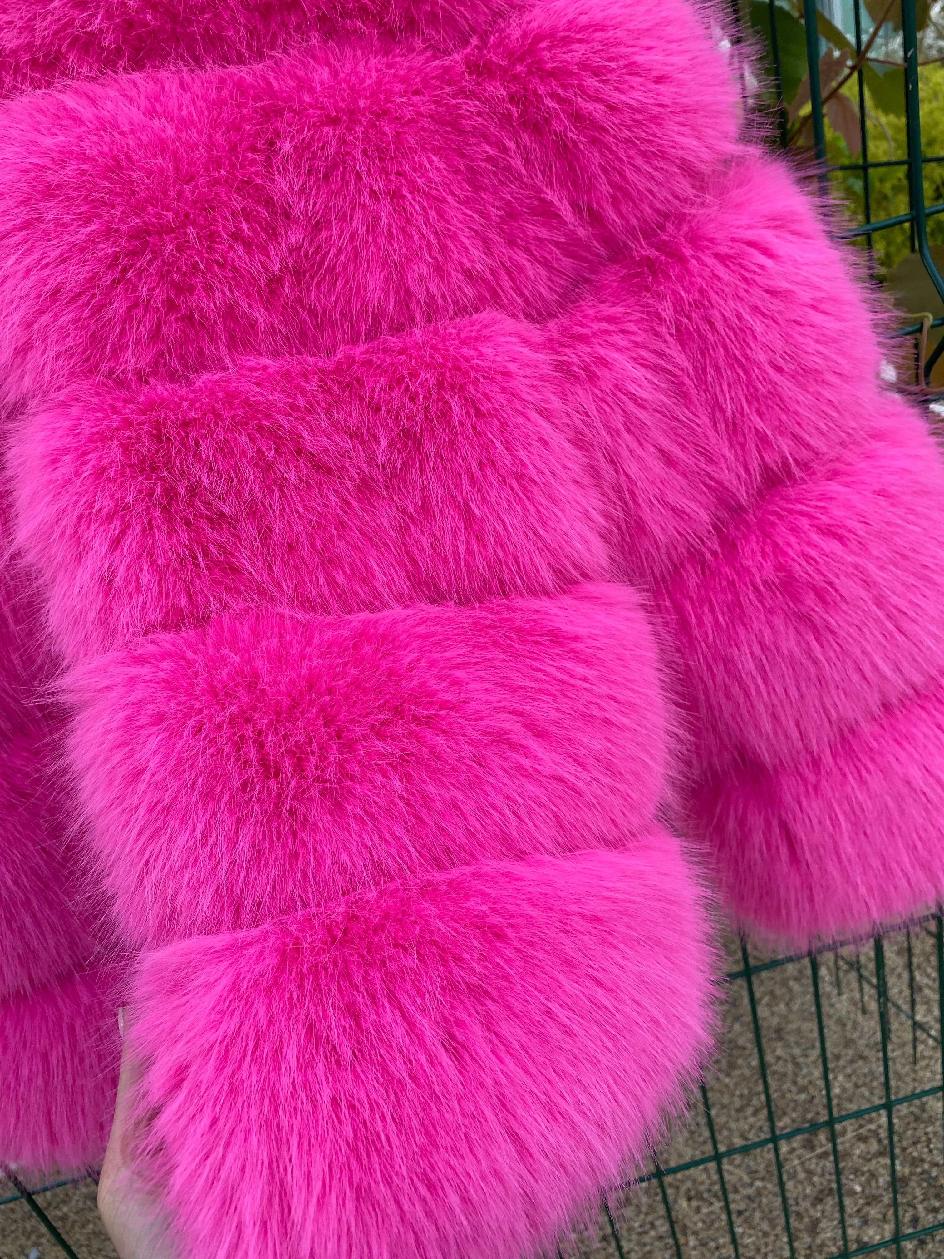 Hot Pink Classic 5 Row Faux Fur Jacket