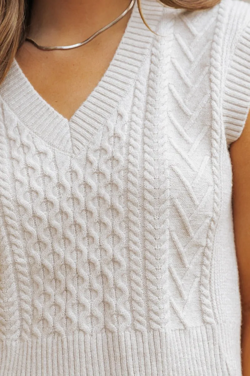 Light Tan Cable Knit Sweater Vest - FINAL SALE