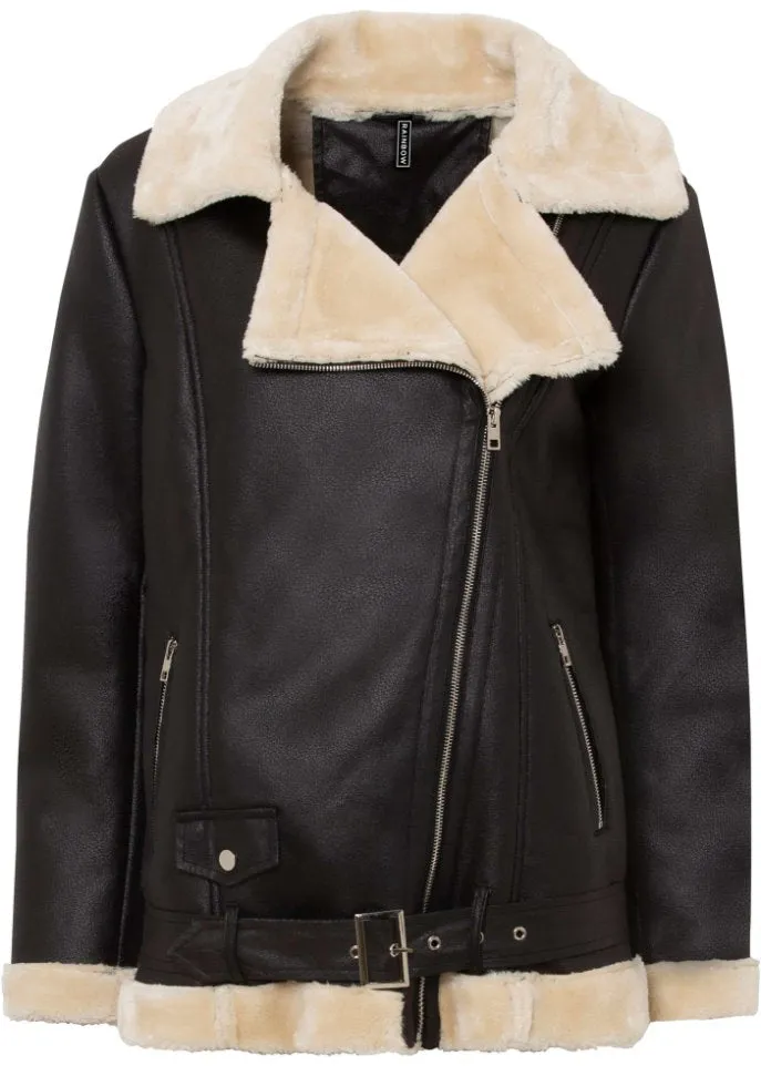 Long sheepskin coat with faux fur Rainbow, black