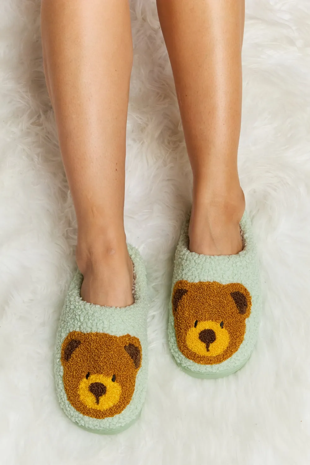 Melody Teddy Bear Print Plush Slide Slippers