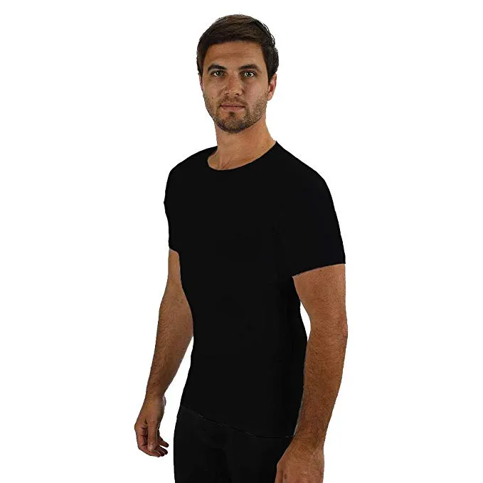 Men's Slim Fit Crew Neck Tencel /Spandex Luxury Undershirt With Absorbent, Sweat-Proof, Enlarged, Sewn-In Underarm Shields Style #BSM02