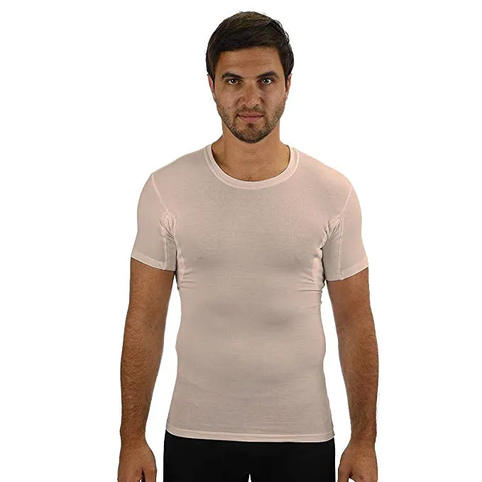 Men's Slim Fit Crew Neck Tencel /Spandex Luxury Undershirt With Absorbent, Sweat-Proof, Enlarged, Sewn-In Underarm Shields Style #BSM02