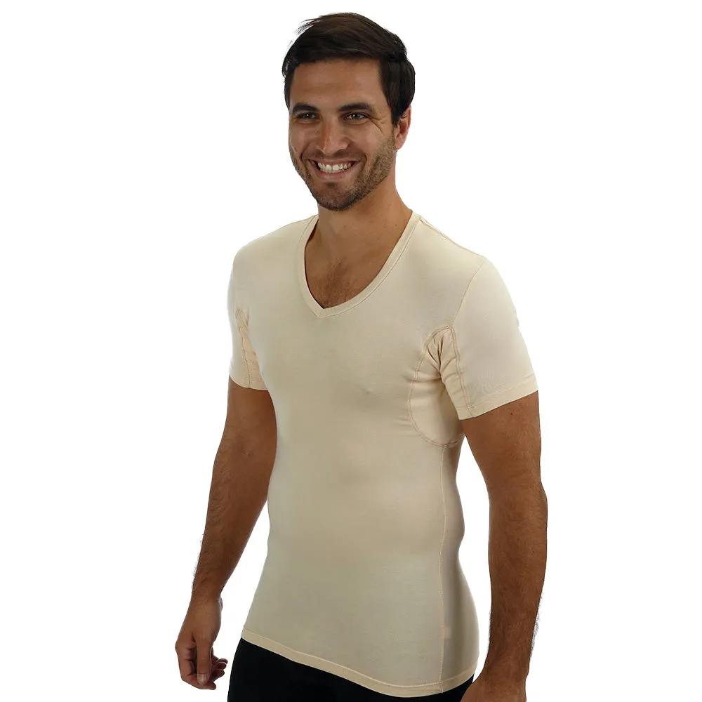 Men's Slim Fit V-Neck Tencel/Spandex Luxury Undershirt With Absorbent, Sweat-Proof, Enlarged, Sewn-In, Underarm Shields Style #BSM04