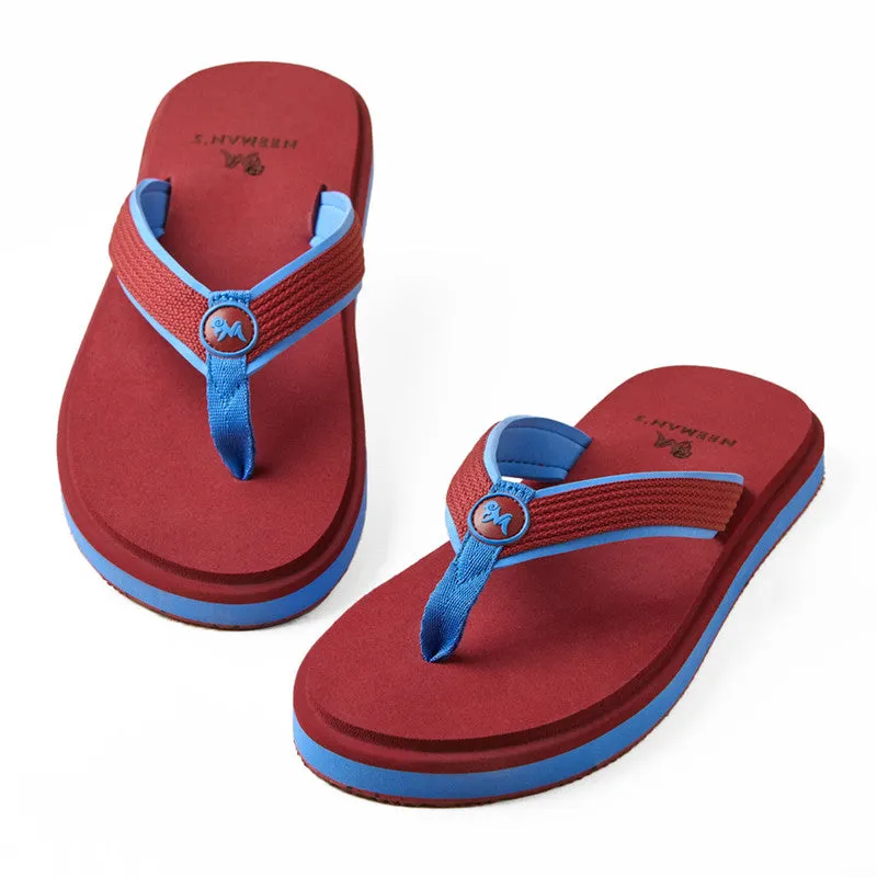 Neeman's Eco Fluffy Flip Flops | Red & Blue | Soft & Comfortable