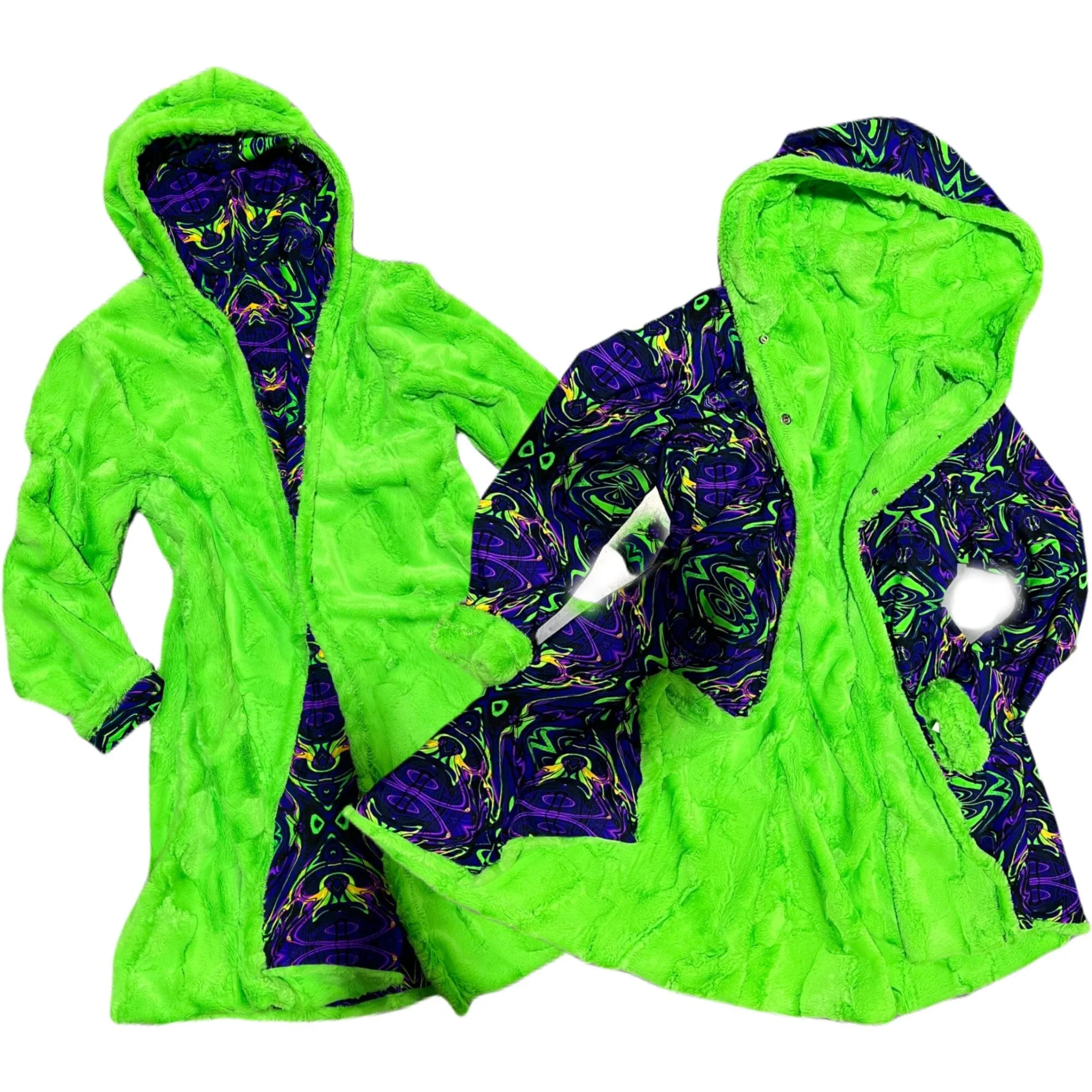 Neon UFO Minky and Neon Melt  Reversible A Line Coat