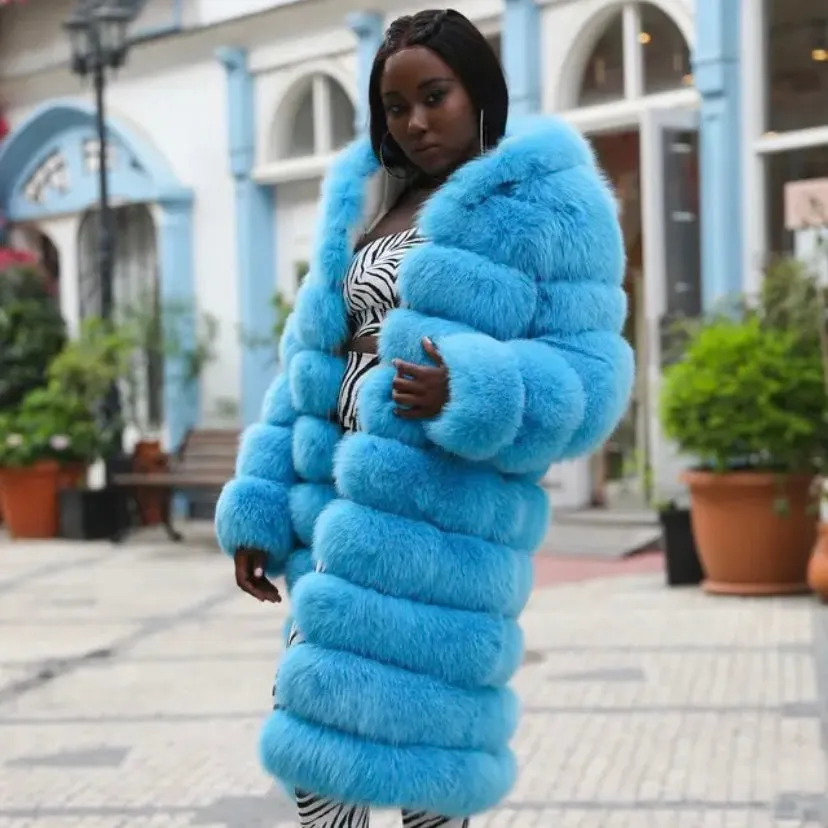 Premium Hooded 9 Row Faux Fur Coat With Hood