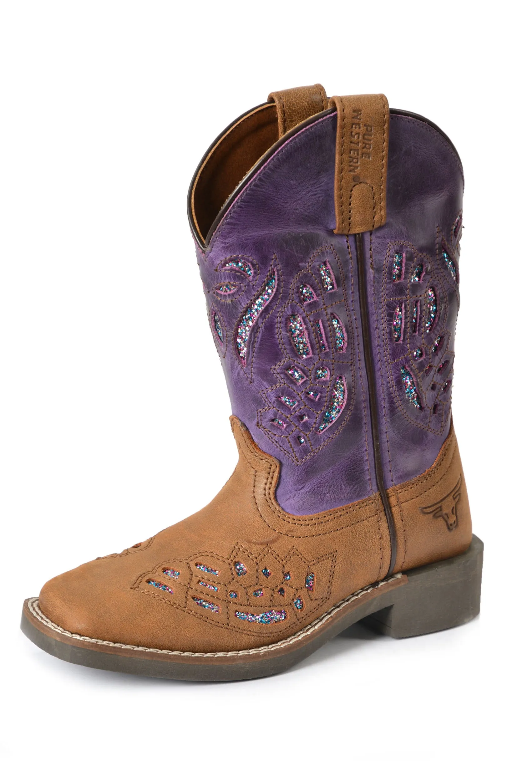 Pure Western Childrens Dash Boot - Oil Distressed Brown/Purple - PCP78093C