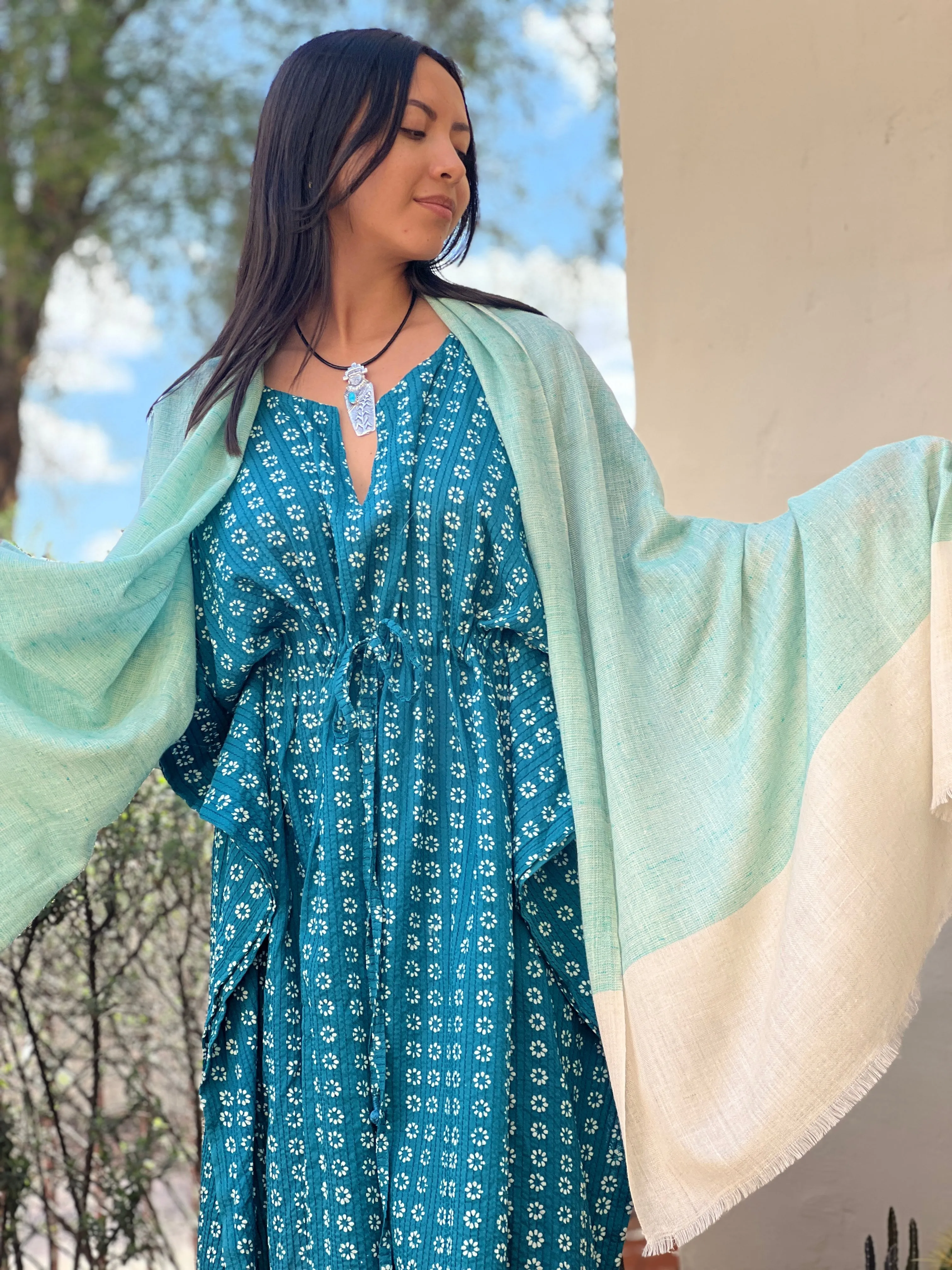 Sea Breeze Aqua Pashmina Kashmiri Shawl