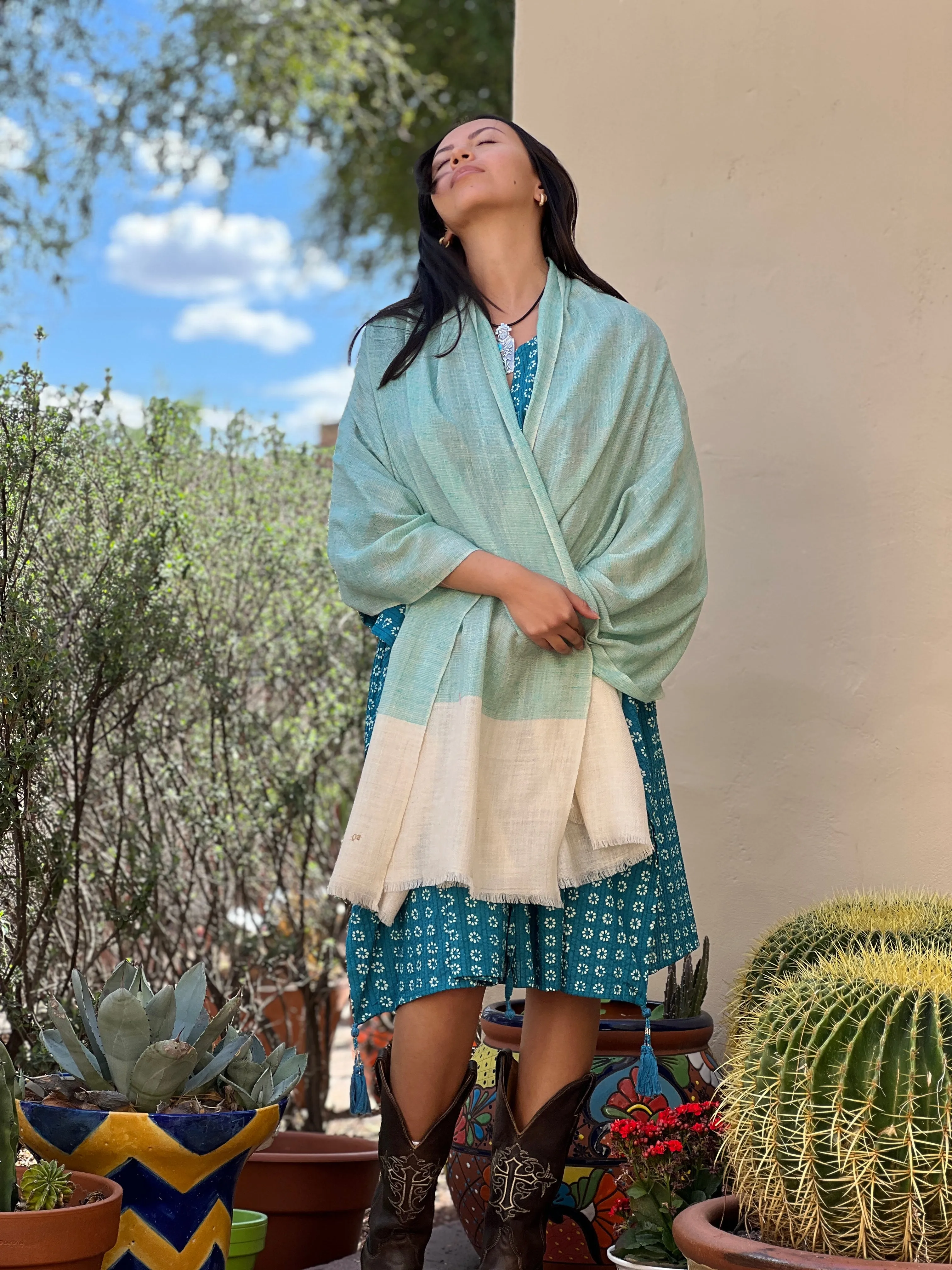 Sea Breeze Aqua Pashmina Kashmiri Shawl