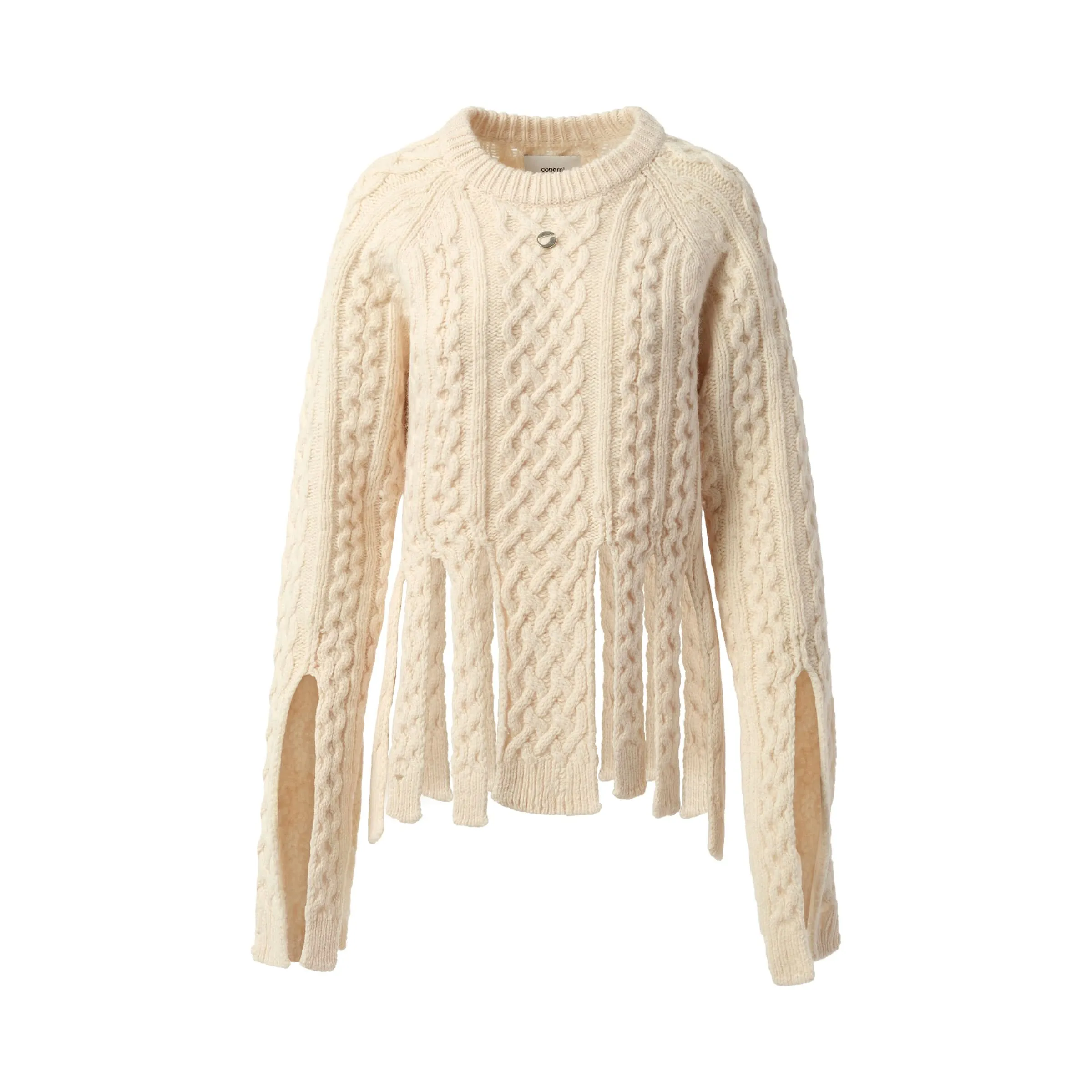 Shredded Knit Sweater in Beige