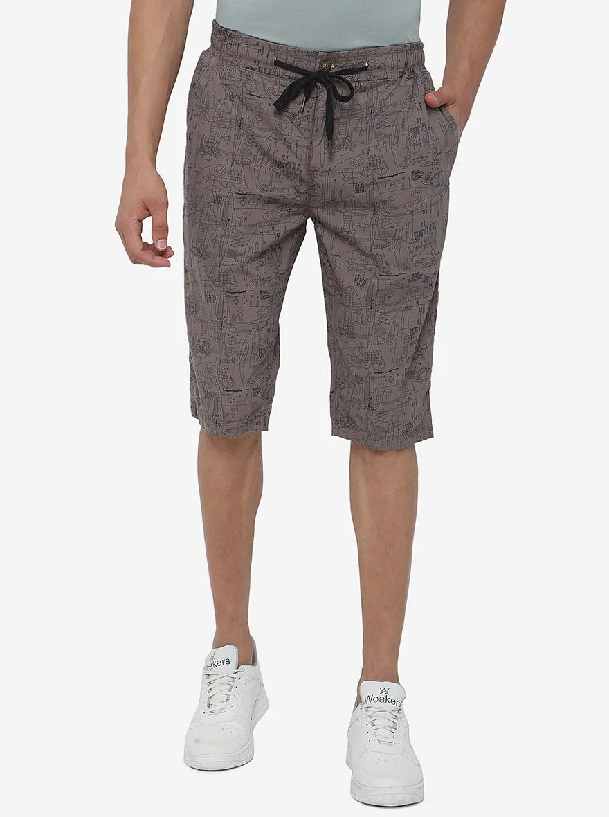 Skin Grey Printed Slim Fit Capri | JadeBlue