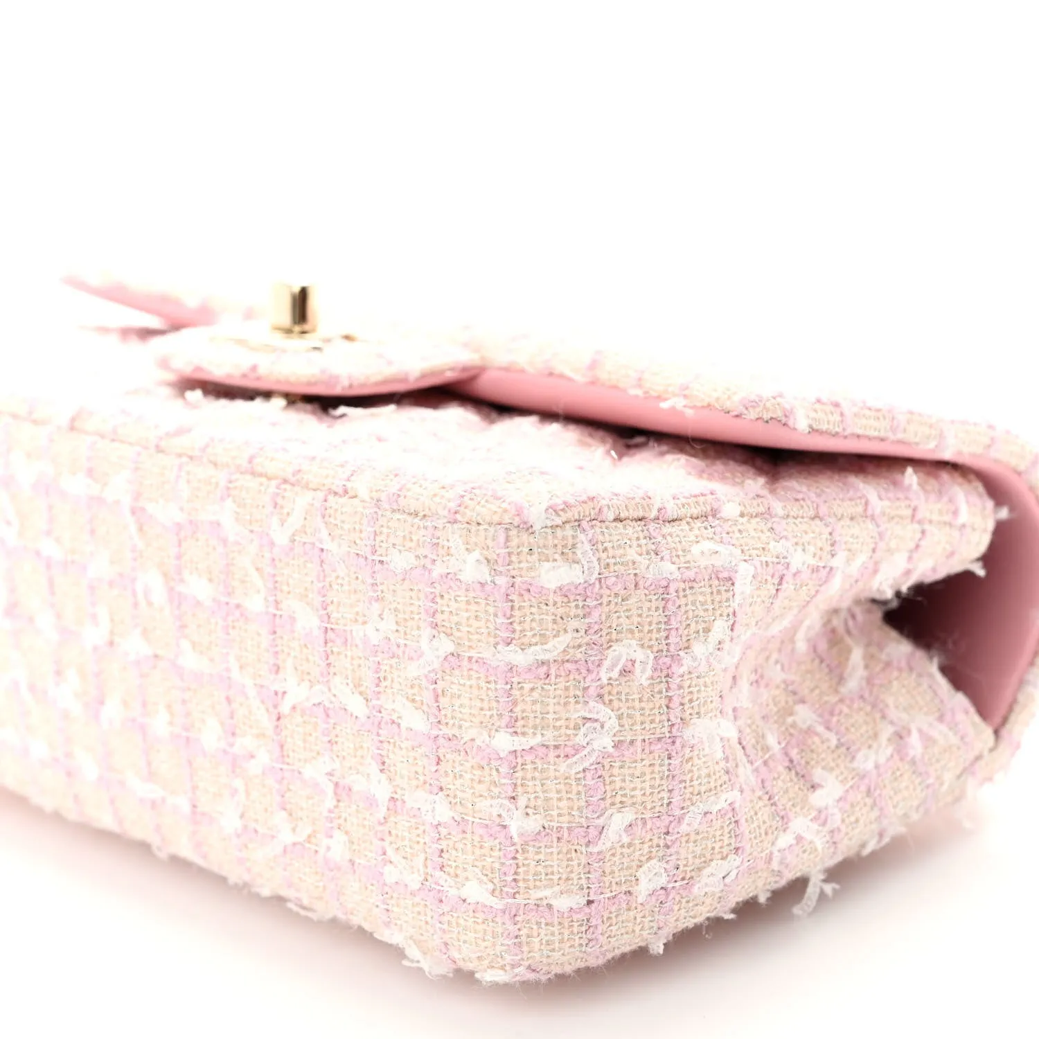 Tweed Quilted Mini Top Handle Rectangular Flap Light Pink