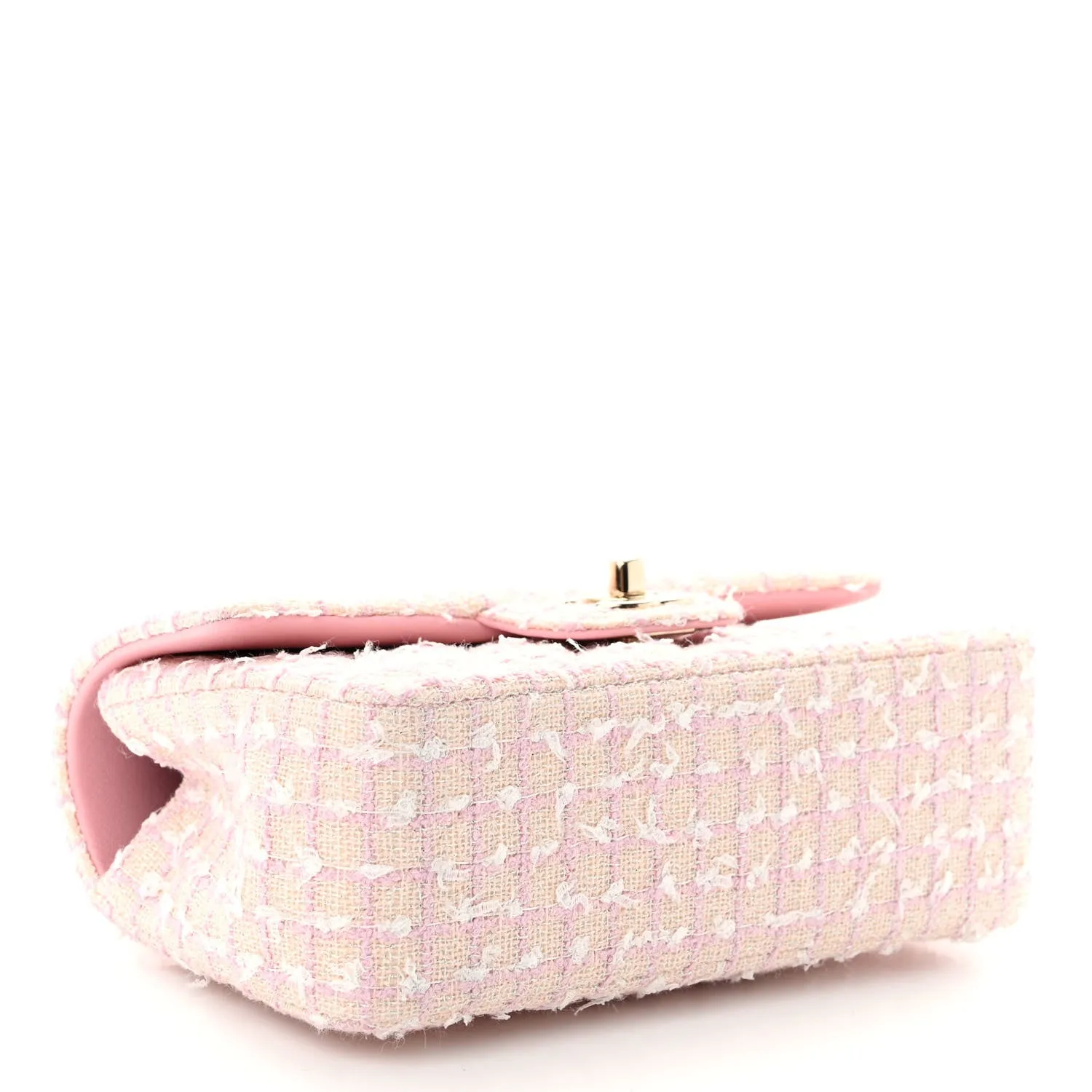 Tweed Quilted Mini Top Handle Rectangular Flap Light Pink